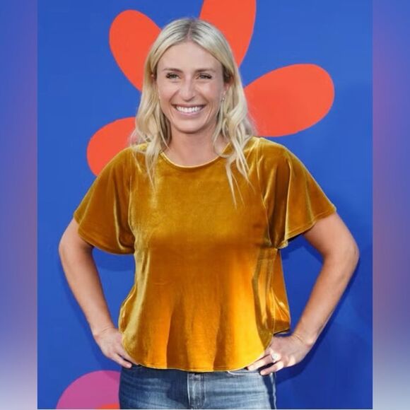 Madewell Vintage Gold Velvet Butterfly Short Sleeve Top - Picture 4 of 13